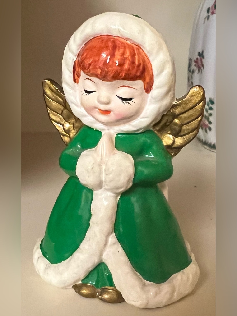 Angel candle holder colonial brand hand painted mid century praying hands 60s